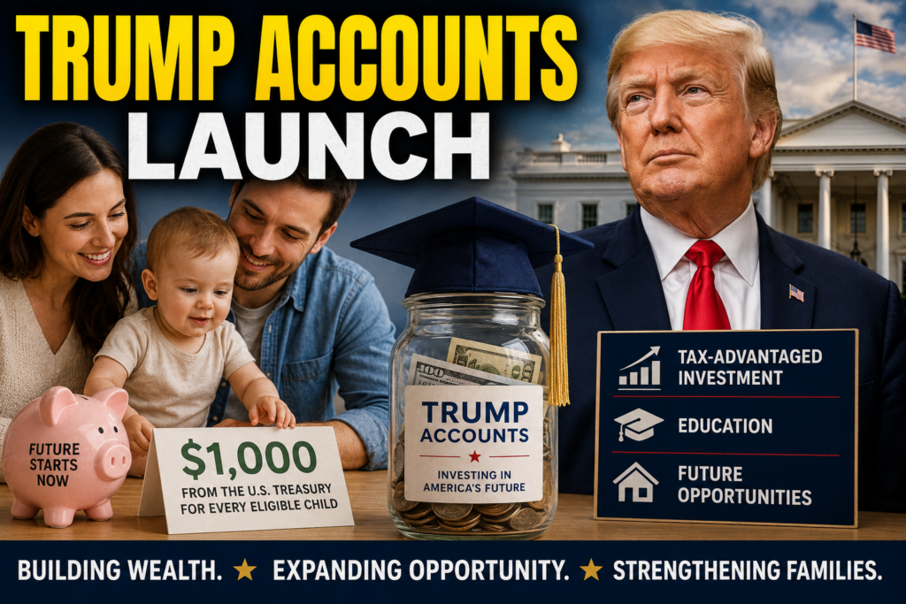 President Donald Trump announces Trump Accounts, a new child investment program providing eligible newborns with a $1,000 government-funded savings account.