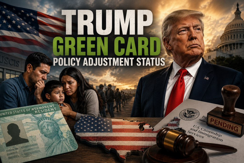 Current image: Green card application documents reflecting the Trump green card policy affecting adjustment of status applicants.