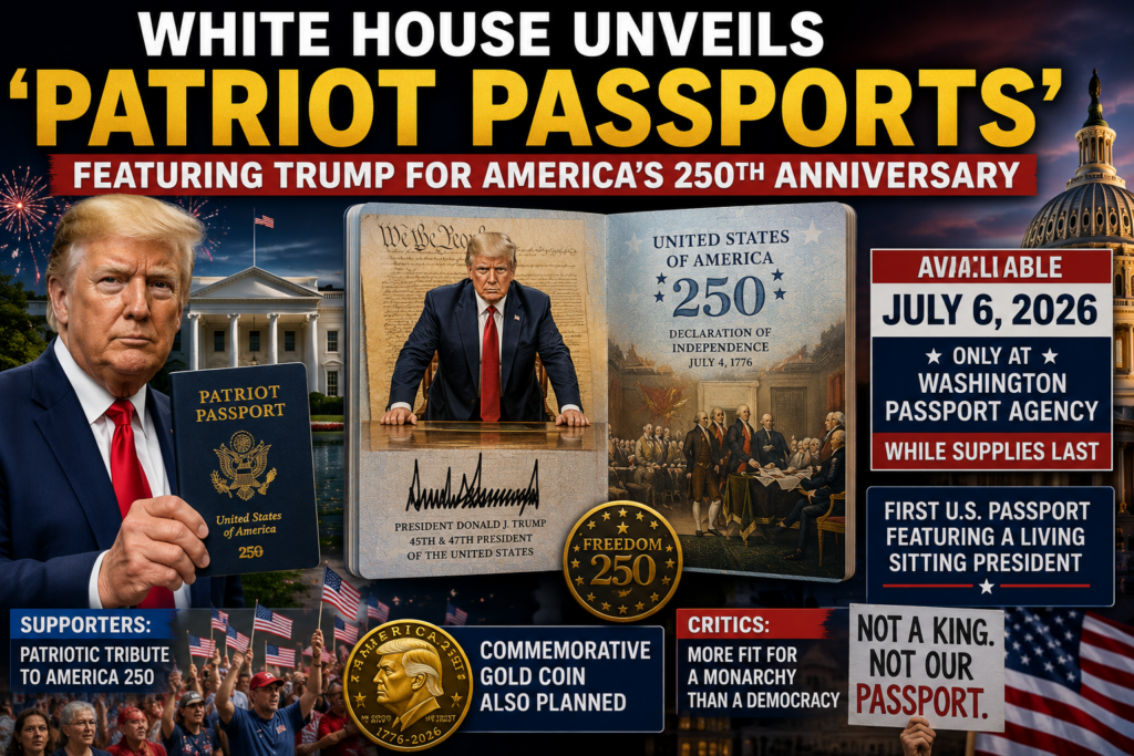 President Donald Trump featured on the limited-edition Patriot Passport commemorating America's 250th anniversary.