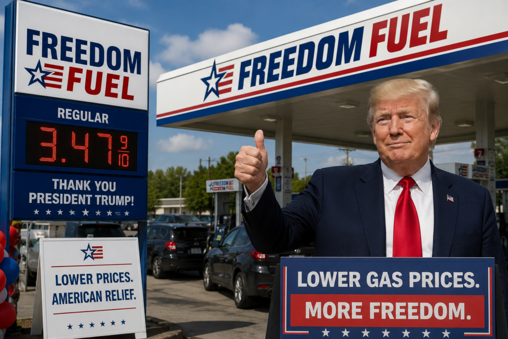 Freedom Fuel gas station offering discounted gasoline promoted by the Trump administration.