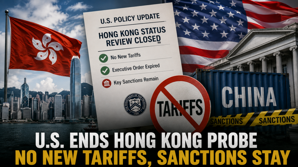 Hong Kong skyline as the United States adjusts Hong Kong status while maintaining sanctions on China