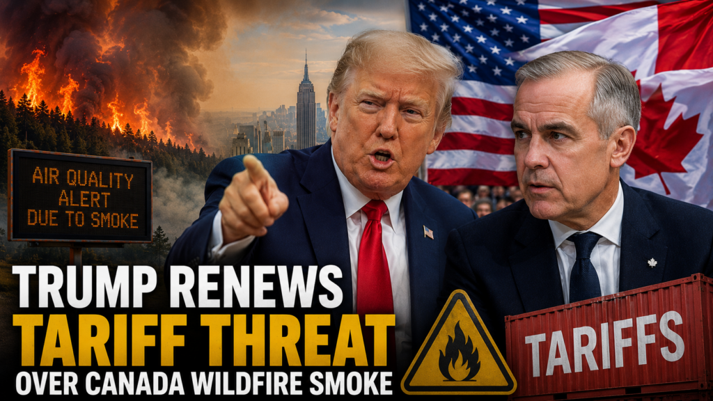 President Donald Trump speaks after meeting Canadian Prime Minister Mark Carney while discussing tariffs over Canadian wildfire smoke.