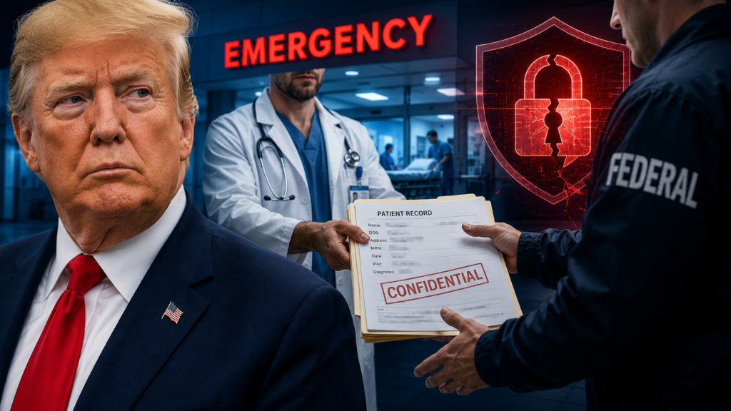 Emergency room staff transport a patient as the Trump hospital records initiative raises privacy concerns.