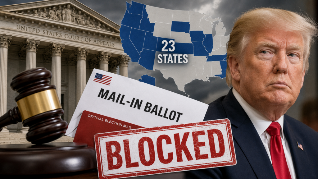 President Donald Trump speaks as a federal appeals court blocks enforcement of his mail-in voting executive order.