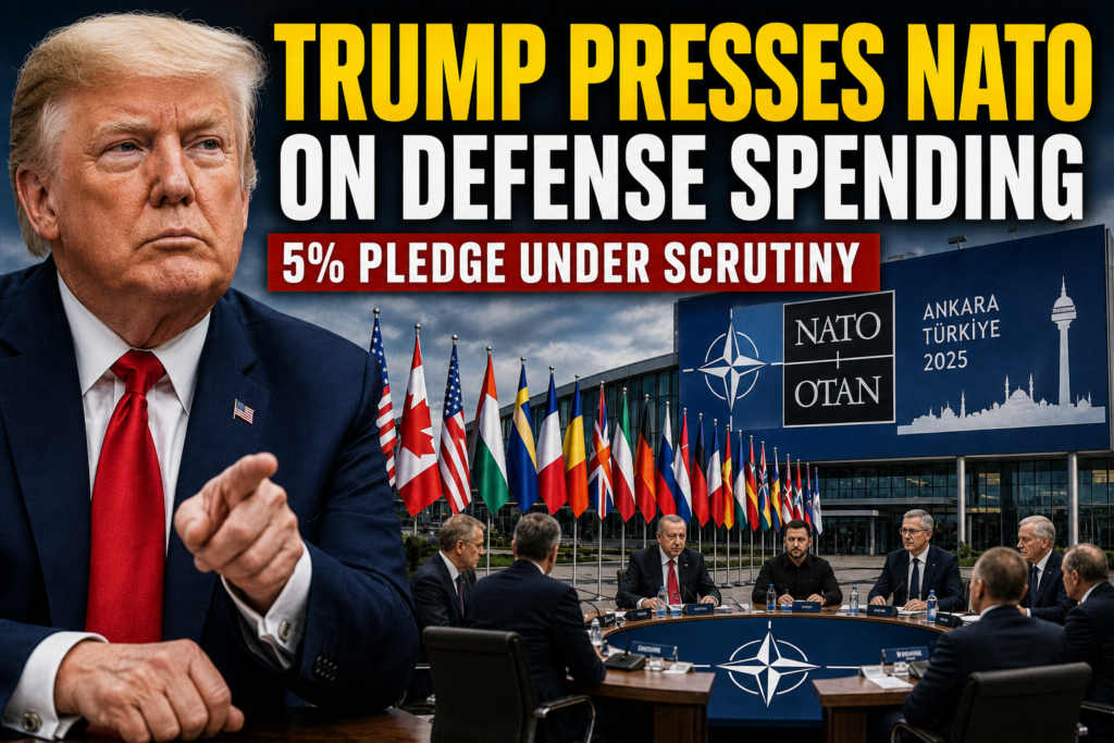 President Donald Trump attends the NATO summit in Turkey to discuss defense spending commitments with alliance leaders.