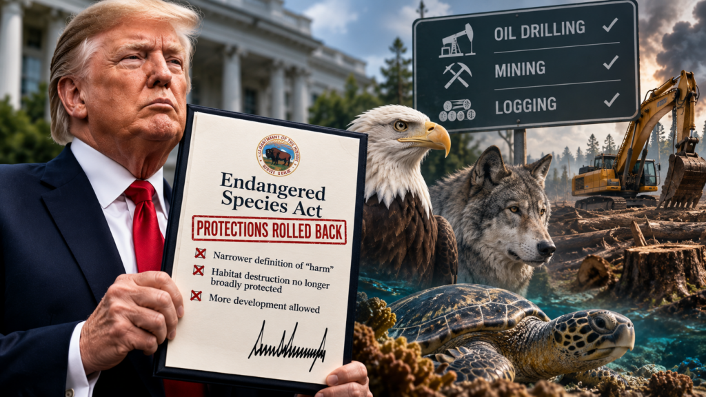 Trump administration announces rollback of wildlife habitat protections under the Endangered Species Act.