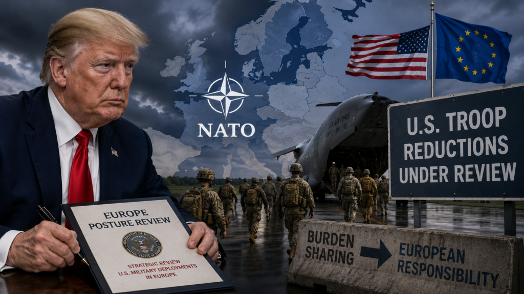 President Donald Trump discusses U.S. troop reductions in Europe as NATO undergoes a strategic defense review.