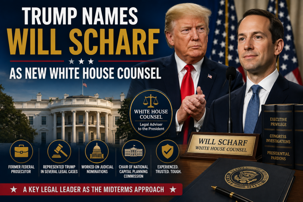 Will Scharf, Trump's new White House counsel, at an Oval Office executive order signing
