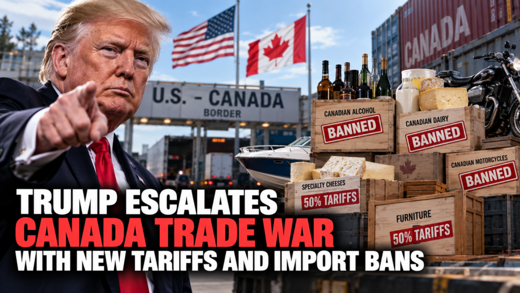 Donald Trump escalates the Canada trade war with new tariffs and Canadian import bans