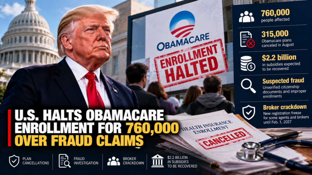 U.S. Halts Obamacare Enrollment for 760,000 Over Fraud Claims