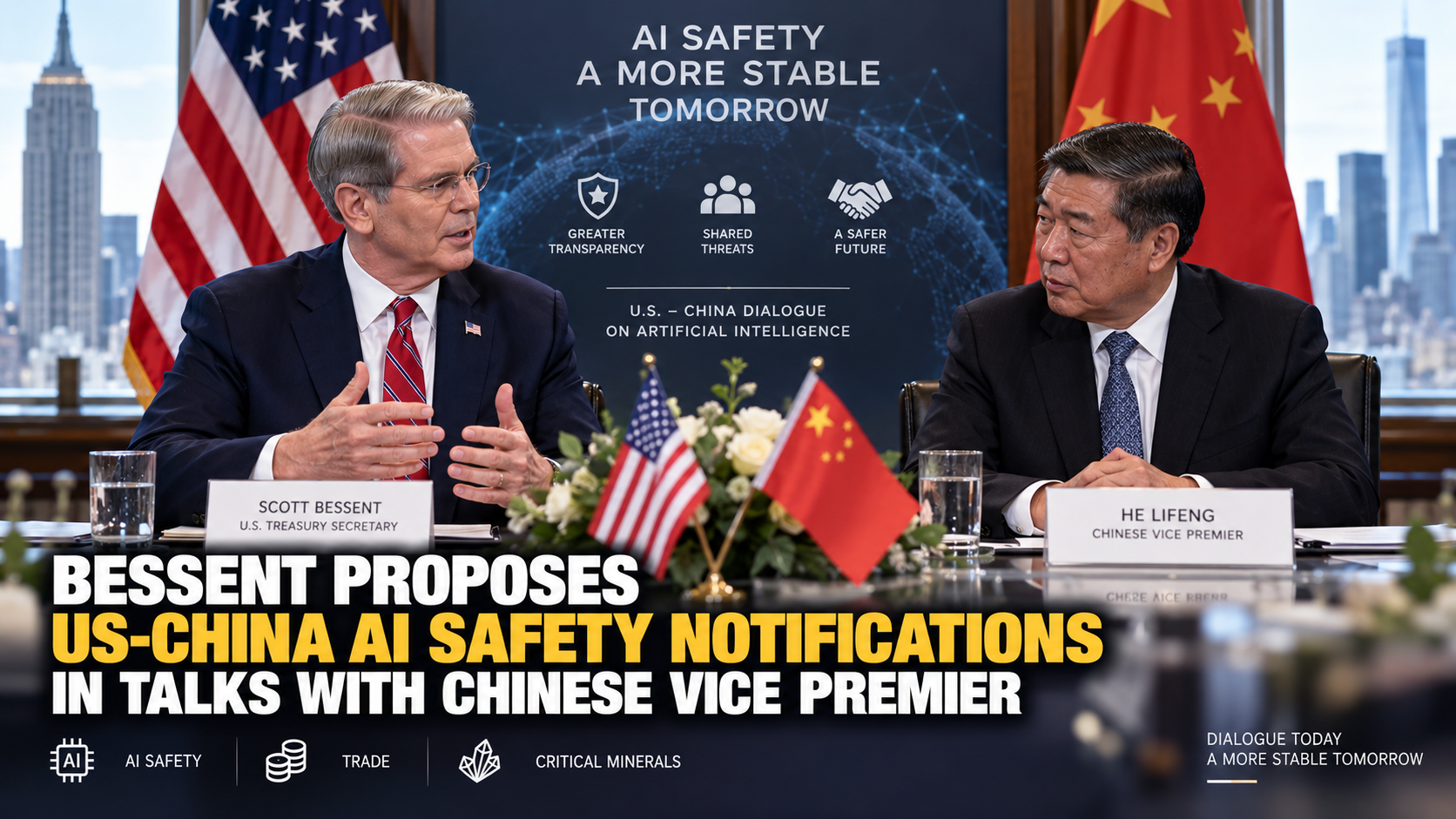 Bessent Proposes US-China AI Safety Notifications in Talks With Chinese Vice Premier