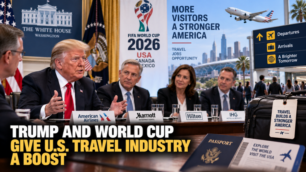 Donald Trump discusses the World Cup travel boost with U.S. travel industry executives at the White House.