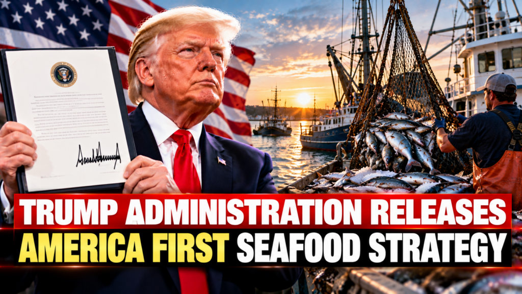 American fishing vessel at sea representing the Trump administration's America First Seafood Strategy to strengthen domestic seafood production.